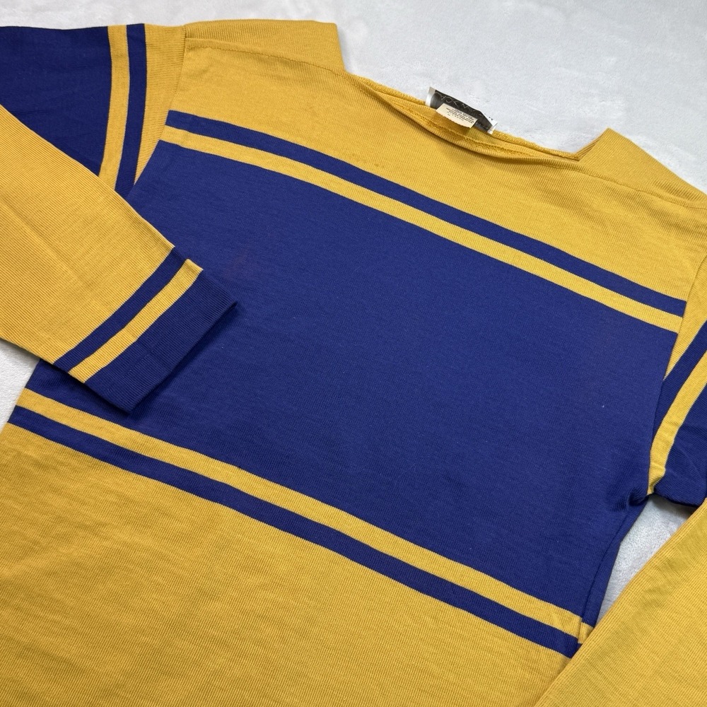 NOS Vintage Jack Winter  Blue Gold Striped Cotton Sweater Shirt 70s Mod M